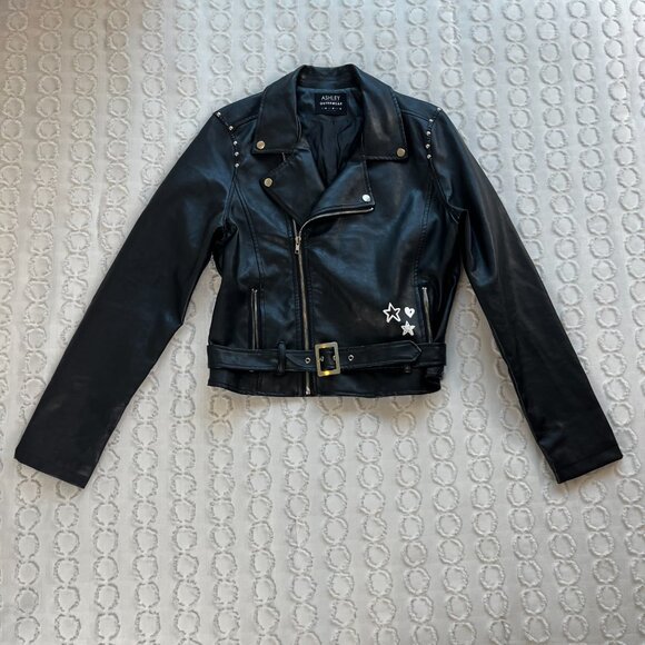 Ashley By 26 Intl Outerwear Faux Leather Jacket Women's M Biker Motorcycle Studs - Picture 4 of 10